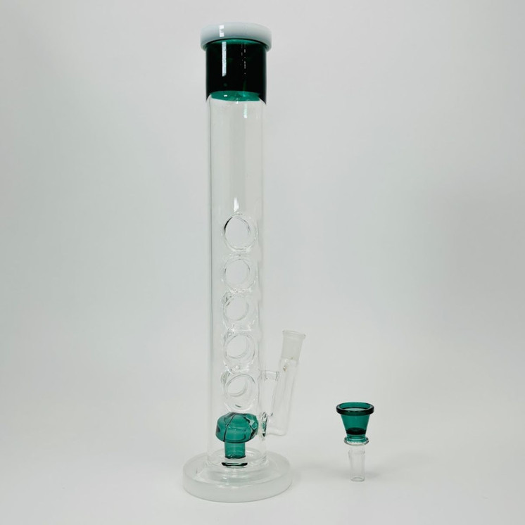 Straight Swiss Cheese Waterpipe With Showerhead Perc - 15 Inches - (RH-162)-WHITE GREEN