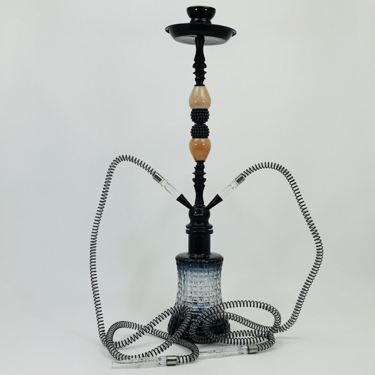 Luxor - 27 Inches - Shisha Hookah With Double Ceramic Egg and Double Ball Pearl Deco - 2 Hose - NP21-34-BLACK