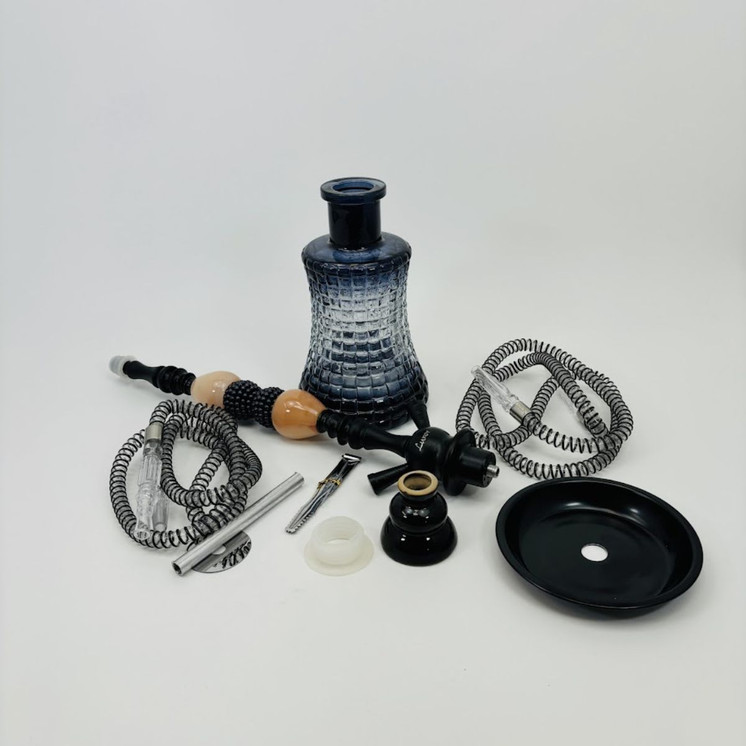 Luxor - 27 Inches - Shisha Hookah With Double Ceramic Egg and Double Ball Pearl Deco - 2 Hose - NP21-34-BLACK