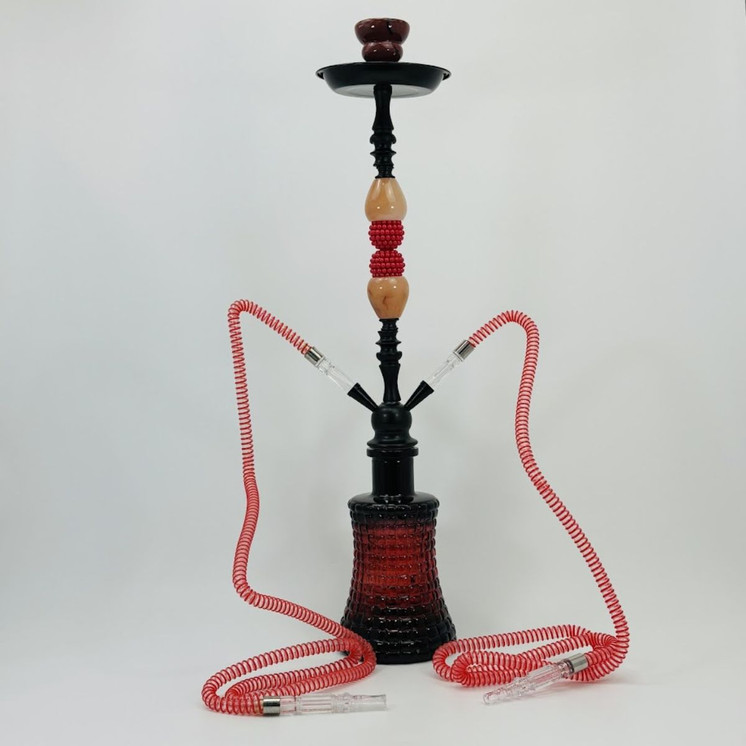 Luxor - 27 Inches - Shisha Hookah With Double Ceramic Egg and Double Ball Pearl Deco - 2 Hose - NP21-34-RED