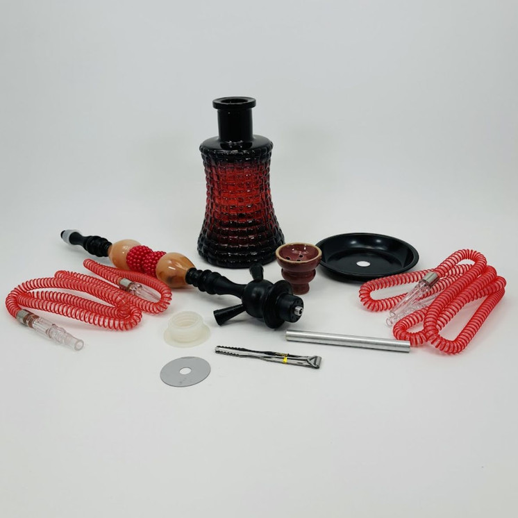 Luxor - 27 Inches - Shisha Hookah With Double Ceramic Egg and Double Ball Pearl Deco - 2 Hose - NP21-34-RED