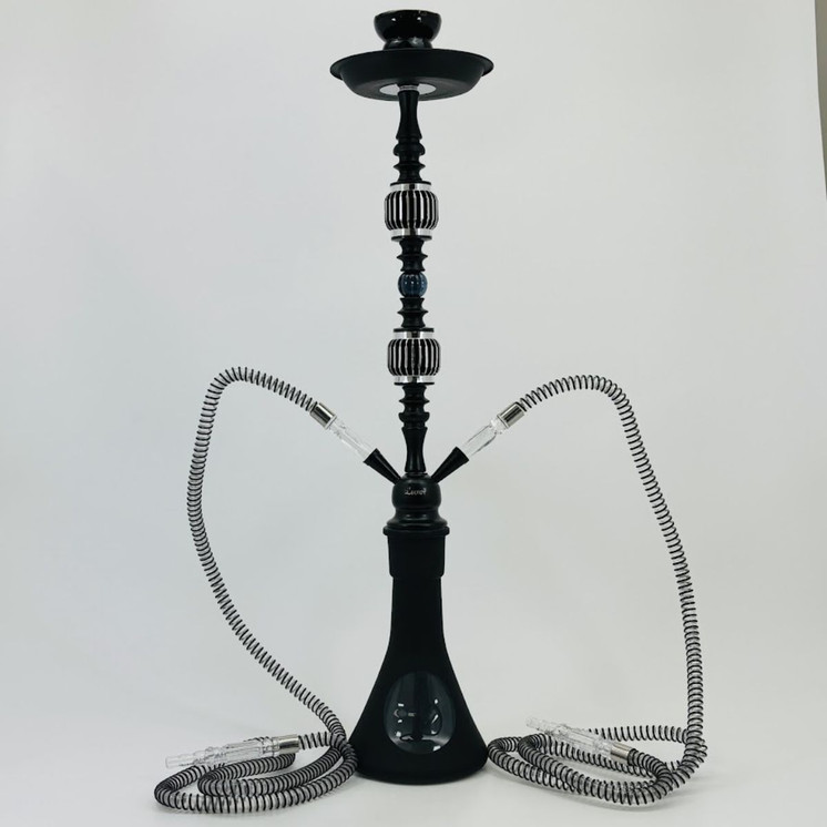 Luxor - 27 Inches - Shisha Hookah Beaker Vase With Double Disco Ball and Pearl Deco - 2 Hose - NP21-24-BLACK