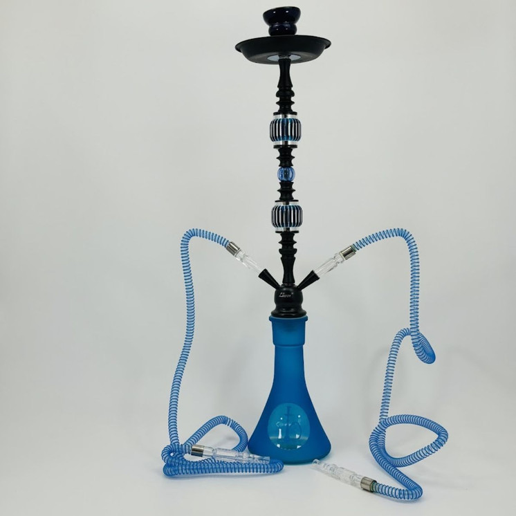 Luxor - 27 Inches - Shisha Hookah Beaker Vase With Double Disco Ball and Pearl Deco - 2 Hose - NP21-24-BLUE