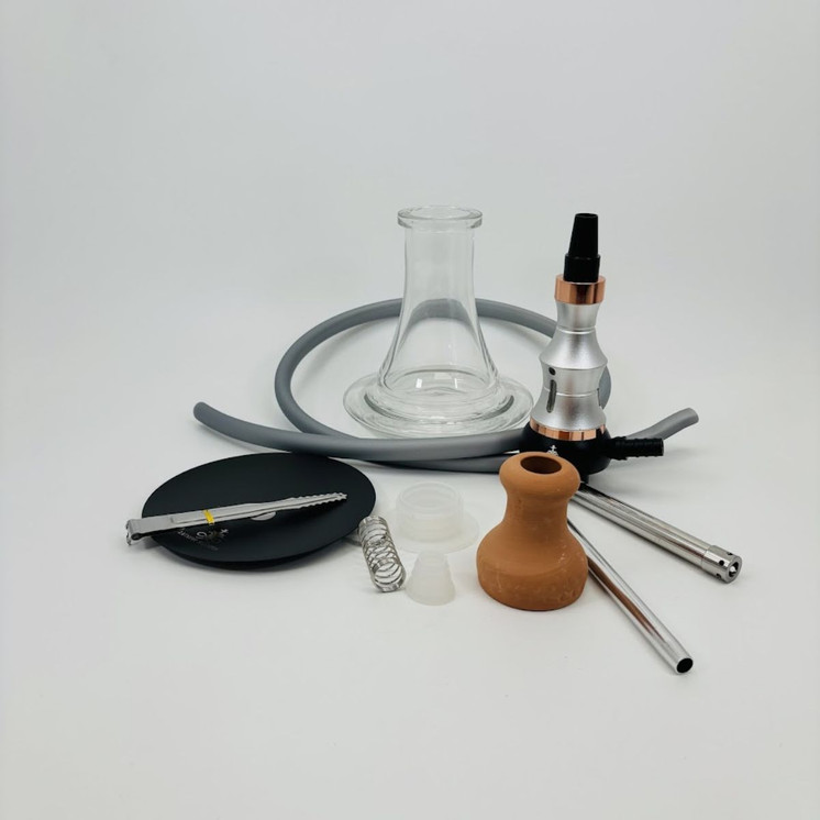 Luxor - 17 Inches - Shisha Hookah Double-Click Vase and Double Stacked Shaft - 1 Hose - MKA-098-SILVER