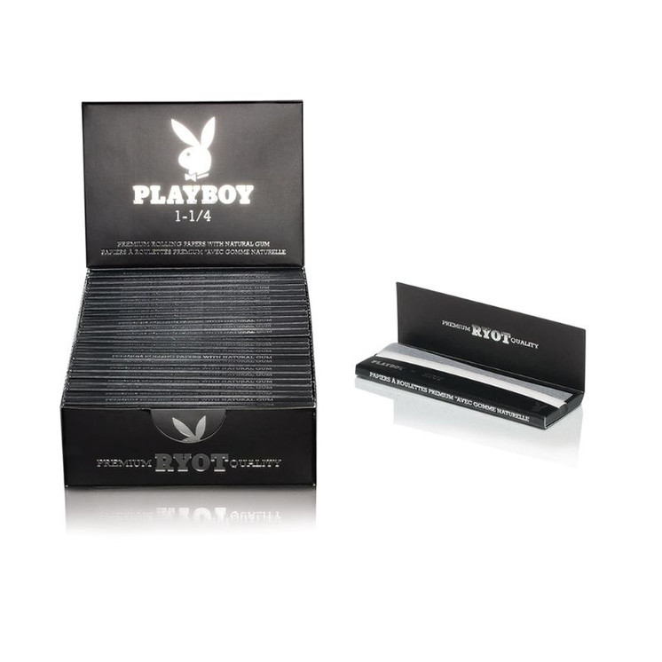 Playboy by Ryot Rolling Papers - 1 1/4 Size - 25 Counts Per Box - ROSE GOLD BLK