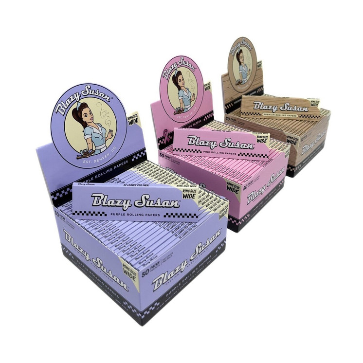 Blazy Susan - Rolling Papers King Size Wide - 32 Leaves Per Pack - 50 Packs Per Box