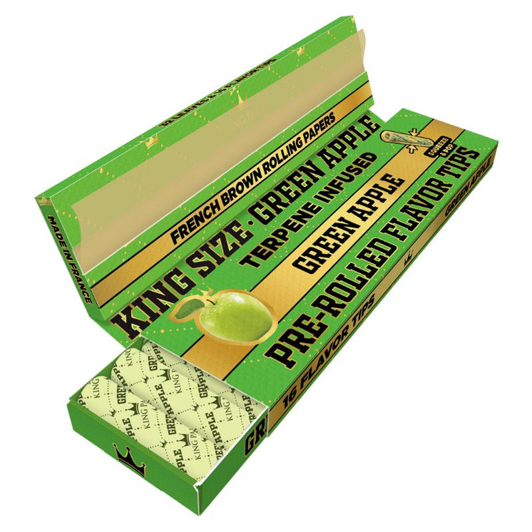 King Palm - King Size Papers With Flavored Tip - 32 Packs - 24 Packs Per Box-GREEN APPLE KP-3470