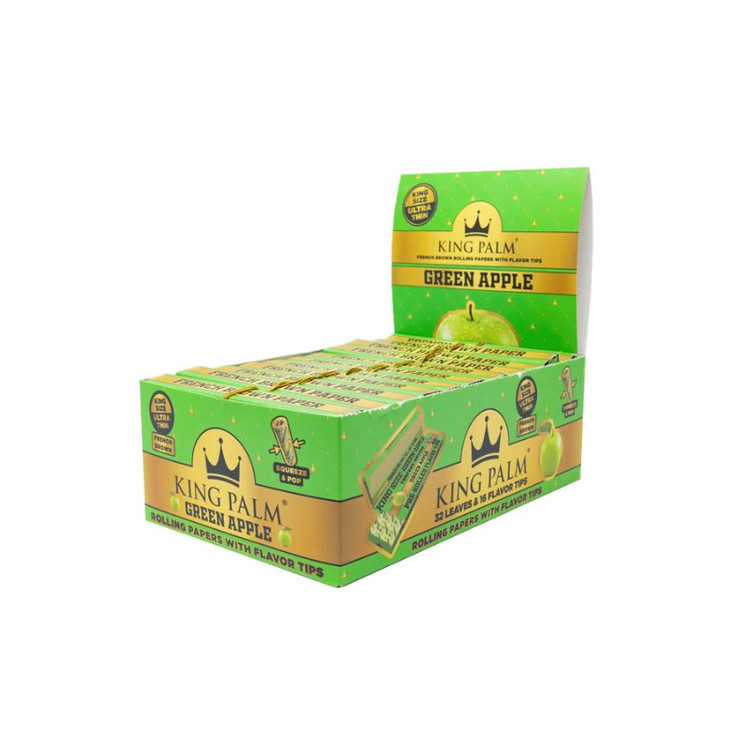 King Palm - King Size Papers With Flavored Tip - 32 Packs - 24 Packs Per Box-GREEN APPLE KP-3470