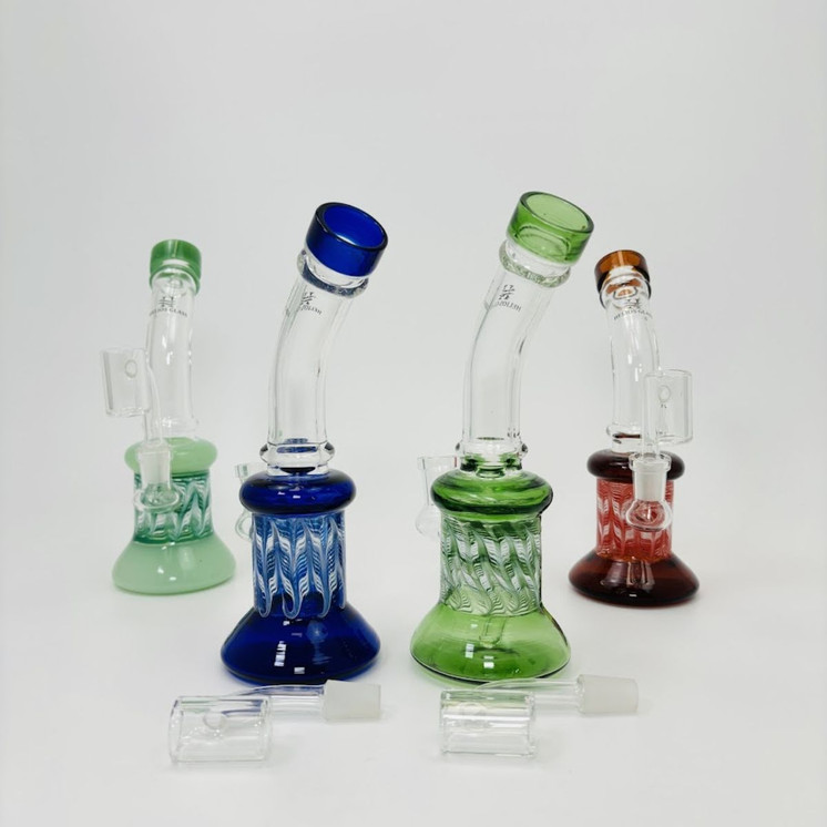 Helios Glass - 8 Inches Waterpipe - Raked Vase With Bent Neck - Assorted Colors