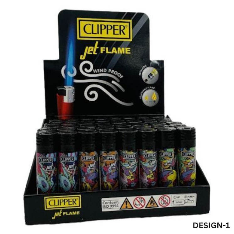 Clipper Jet Flame Galactic Collection Lighter - 48 Counts Per Box - CKJ11R - Assorted Designs