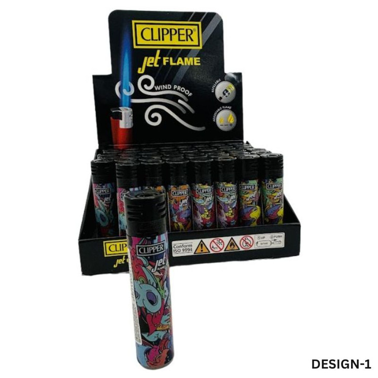 Clipper Jet Flame Galactic Collection Lighter - 48 Counts Per Box - CKJ11R - Assorted Designs