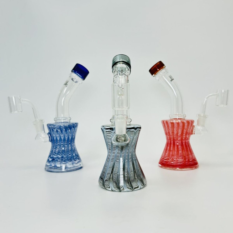 Helios - Glass Waterpipe Hourglass Raked With Bent Neck  - 8 Inches- Assorted