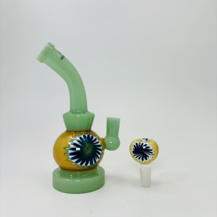 Helios - Glass Waterpipe With Flower Print - 7 Inches -  Assorted Colors
