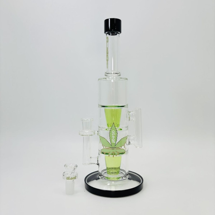 Aleaf - The Twin Torrent - Double Gyzr Perc Tube Waterpipe - 13.8 Inches  - AL6187-GREEN