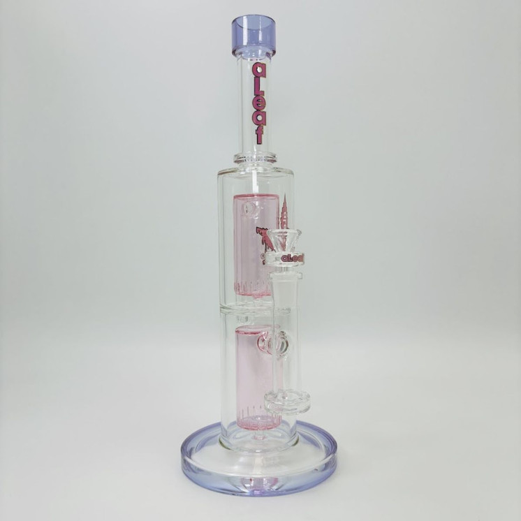 Aleaf - The Double Ripple - Double Can Perc Tube - Waterpipe - 14.6 Inches - AL6186-PINK