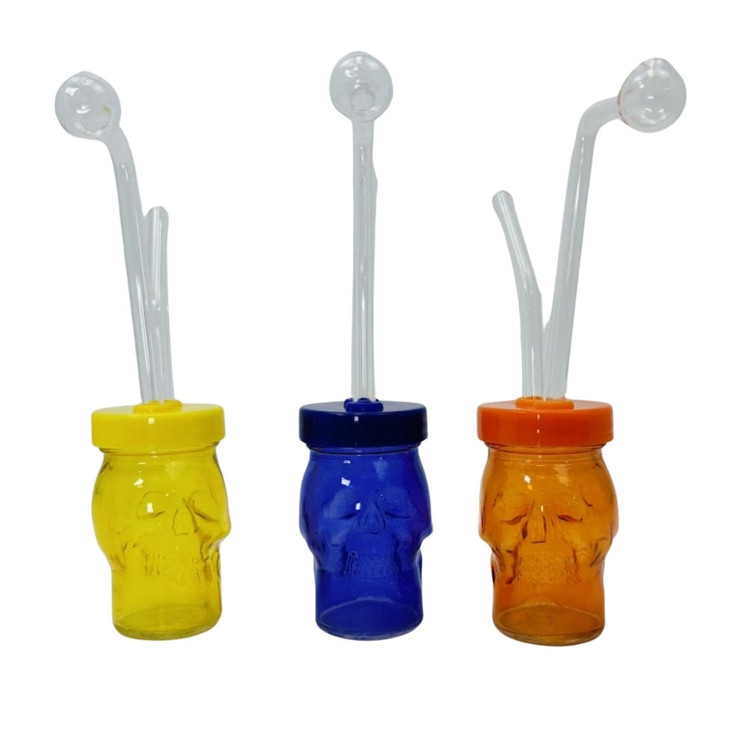 Oil Burner Waterpipe With Skull Design - 6 Inches -  Assorted Colors - Price Per Piece