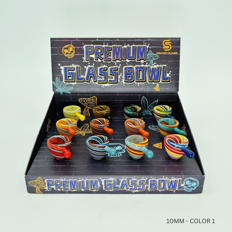 Sense Glass - Premium Glass Bowl Male With Handle Full Color Swirl 