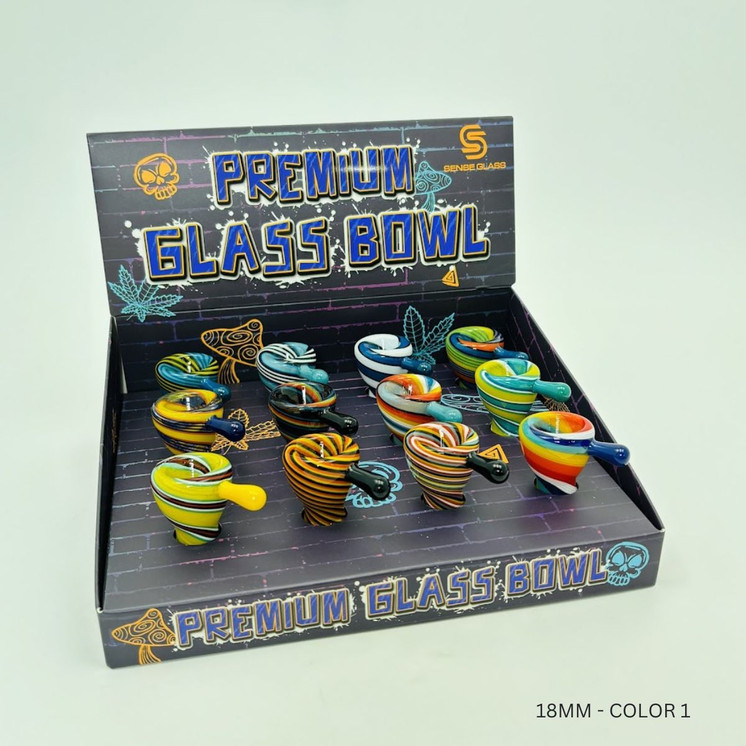 Sense Glass - Premium Glass Bowl Male With Handle Full Color Swirl 