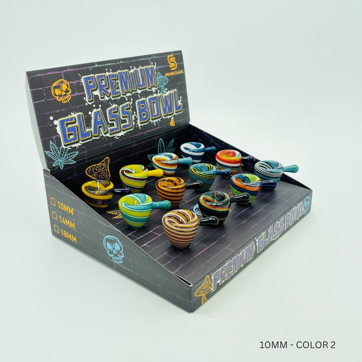 Sense Glass - Premium Glass Bowl Male With Handle Full Color Swirl 