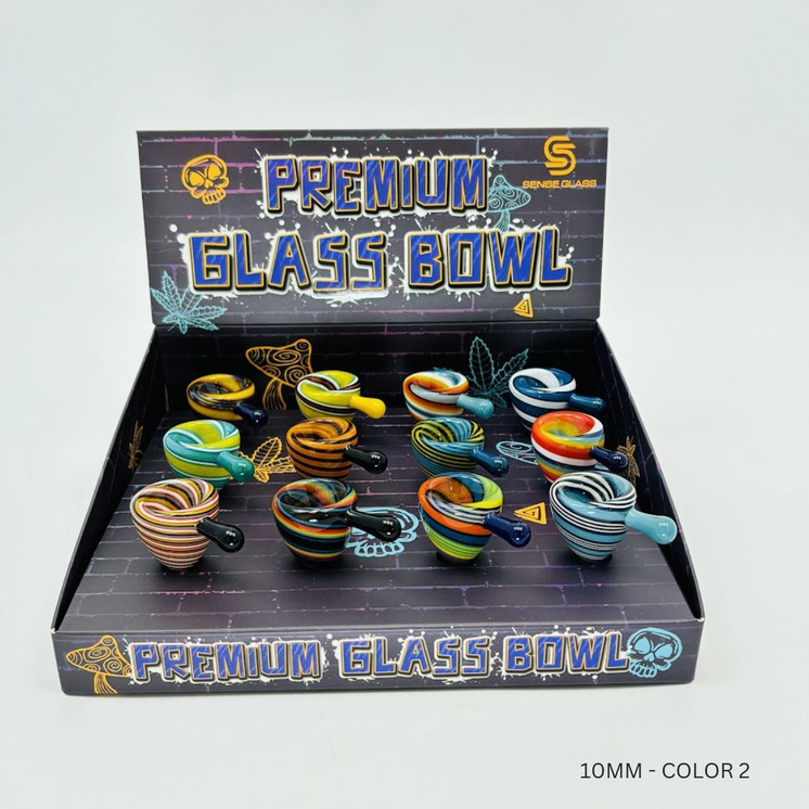 Sense Glass - Premium Glass Bowl Male With Handle Full Color Swirl 