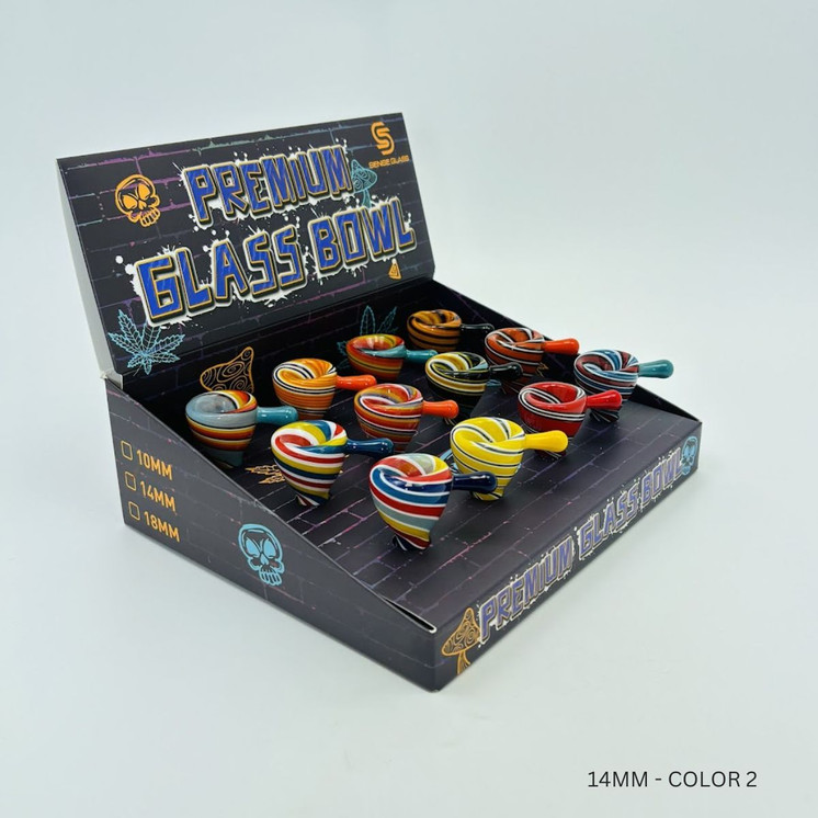 Sense Glass - Premium Glass Bowl Male With Handle Full Color Swirl 