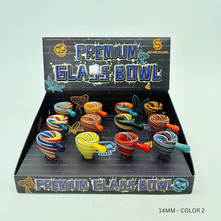 Sense Glass - Premium Glass Bowl Male With Handle Full Color Swirl 