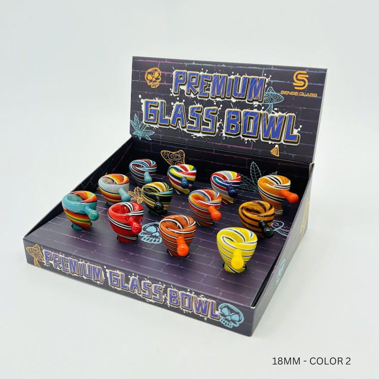 Sense Glass - Premium Glass Bowl Male With Handle Full Color Swirl 