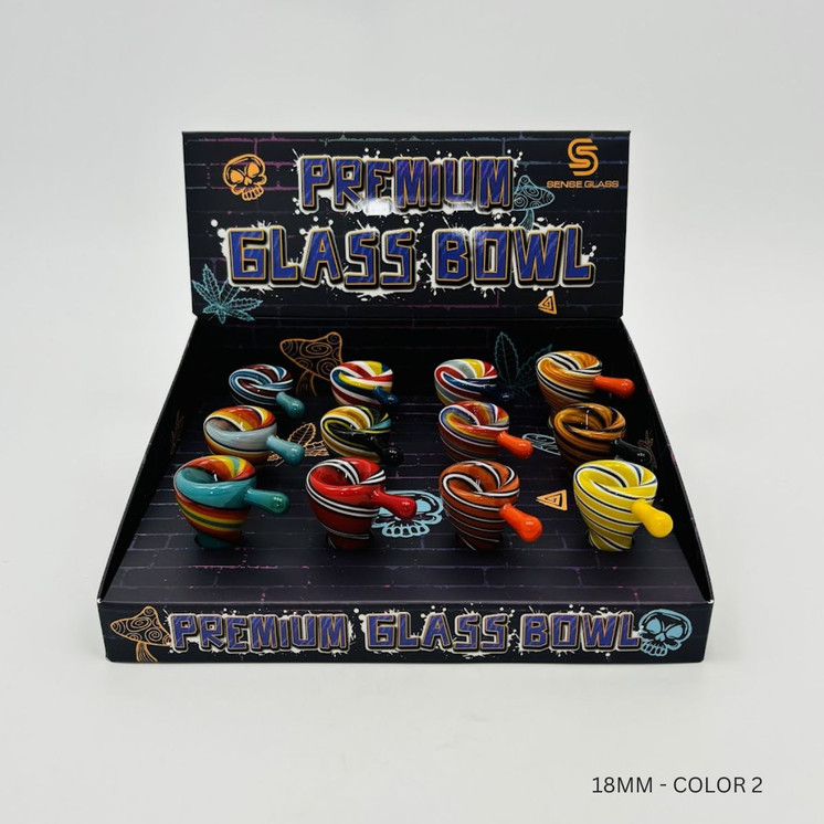 Sense Glass - Premium Glass Bowl Male With Handle Full Color Swirl 