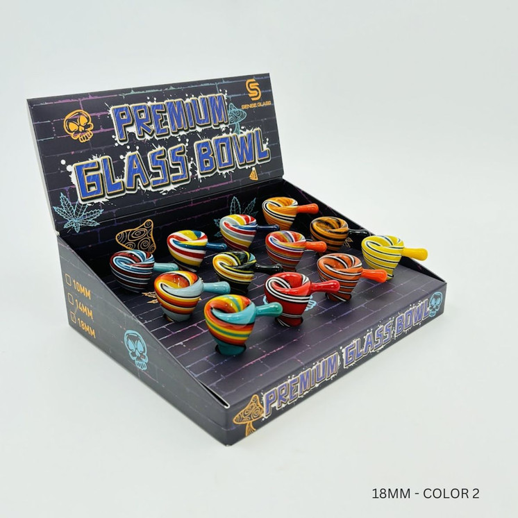 Sense Glass - Premium Glass Bowl Male With Handle Full Color Swirl 