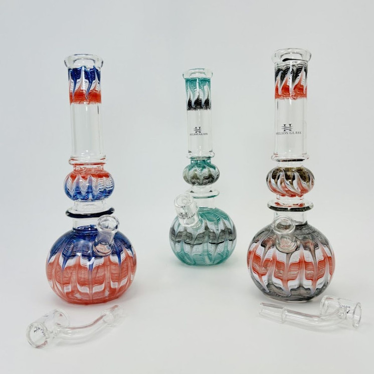 Helios Glass - Waterpipe Raked Glass - 10 Inches - Assorted Colors - Price Per Piece (Blue or Green , Red or Black, Red or Blue, Light Blue or Black)