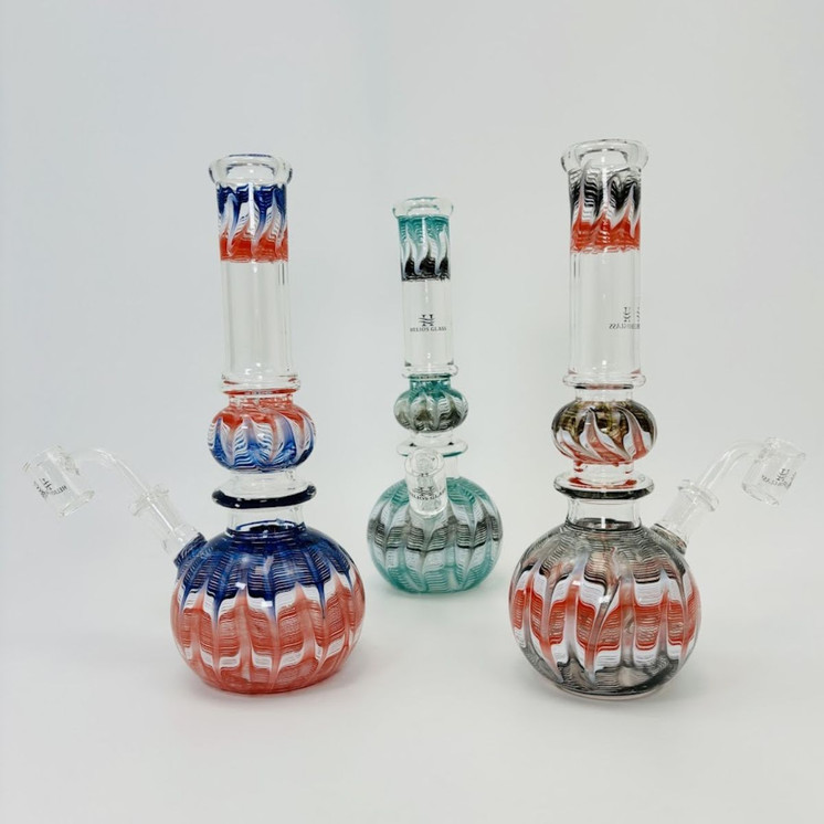 Helios Glass - Waterpipe Raked Glass - 10 Inches - Assorted Colors - Price Per Piece (Blue or Green , Red or Black, Red or Blue, Light Blue or Black)