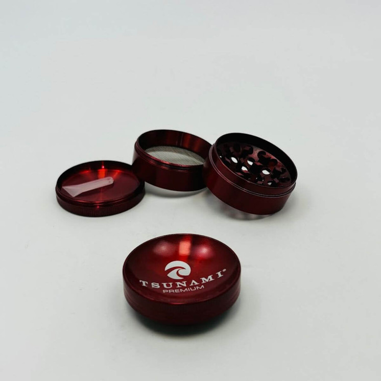Tsunami Dry Herb Grinder - 50mm - 4 Parts-red color