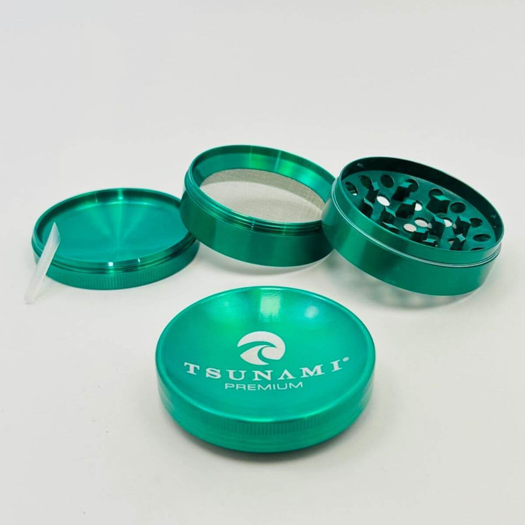 Tsunami Dry Herb Grinder - 63mm - 4 Parts- green color