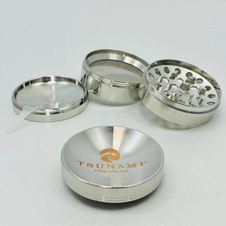 Tsunami Dry Herb Grinder - 63mm - 4 Parts- silver color