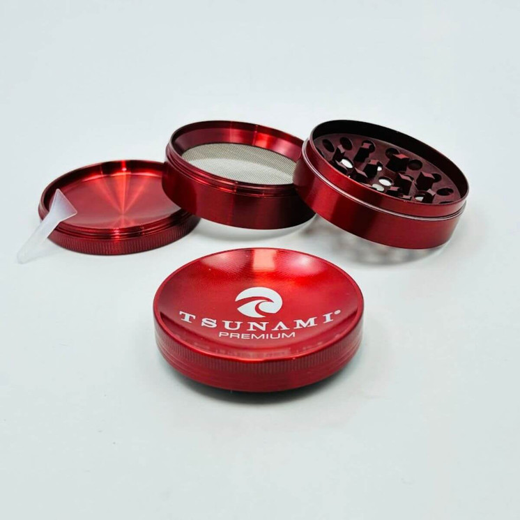 Tsunami Dry Herb Grinder - 63mm - 4 Parts- red color