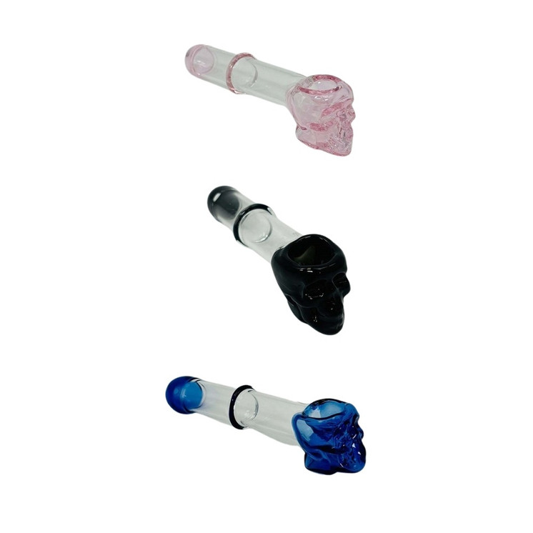 Clear Handpipe With Colored Skull - 4.5 Inch - Assorted - Price Per Piece - HPGC13