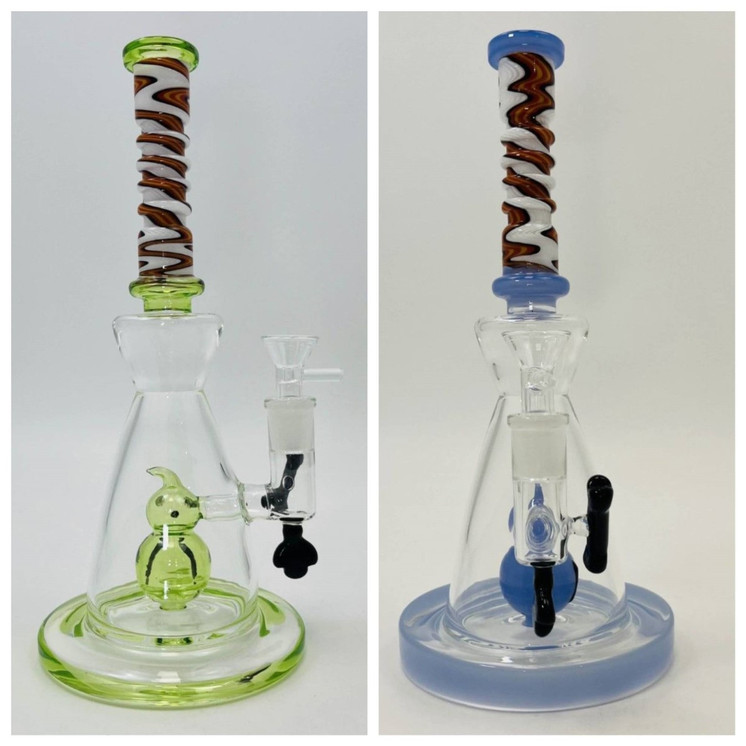 Twisted Neck Beaker Waterpipe With Character Perc - 11 Inch - Assorted - WP-3129