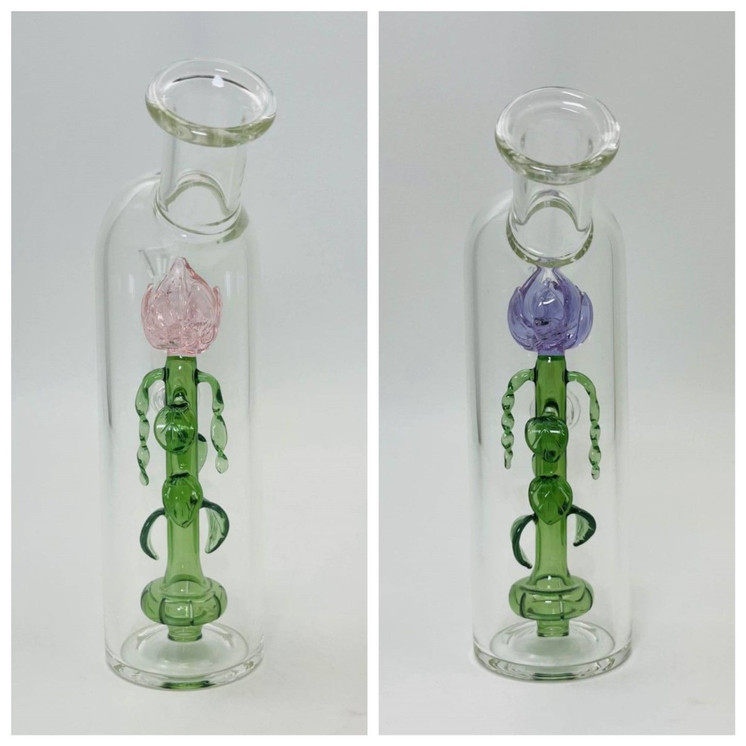 Waterpipe With Rose Perc - 8 Inch - Assorted - WP3396