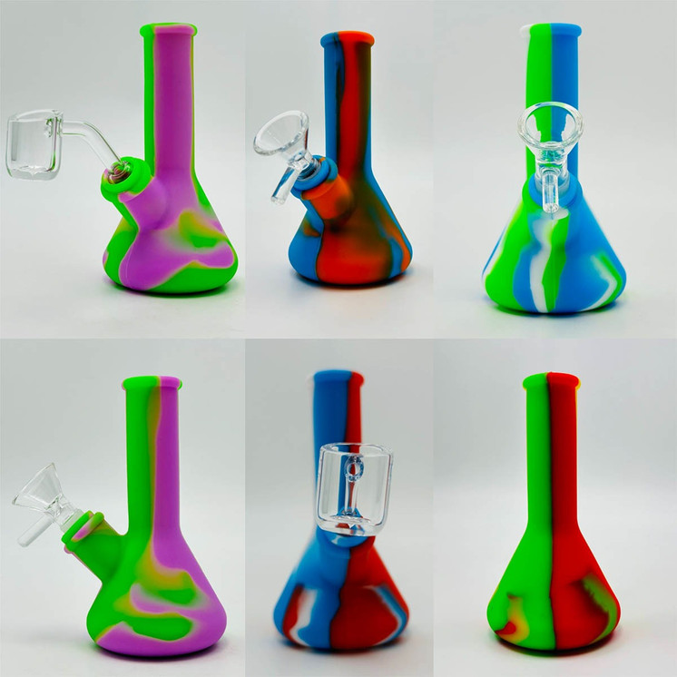 Colored Silicone Beaker Waterpipe - 5 Inch - with 14 mm Male Bowl or Banger