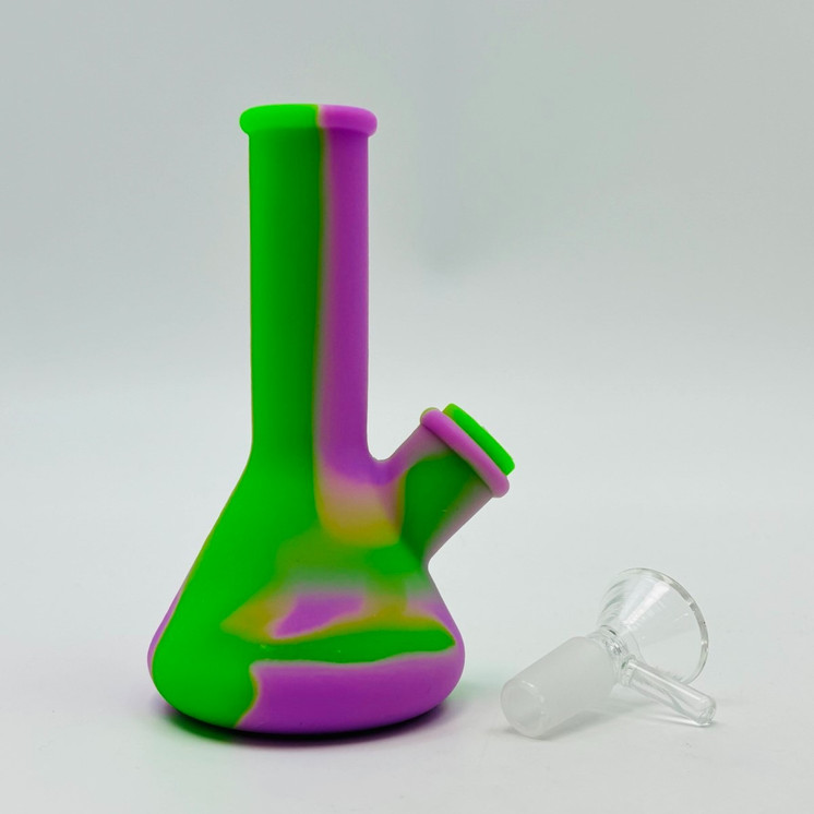 Colored Silicone Beaker Waterpipe - 5 Inch - with 14 mm Male Bowl or Banger