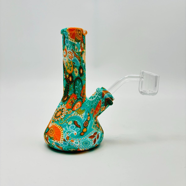Printed Silicone Beaker Waterpipe - 5 Inch - with 14 mm Male Bowl or Banger - Assorted Colors and Designs