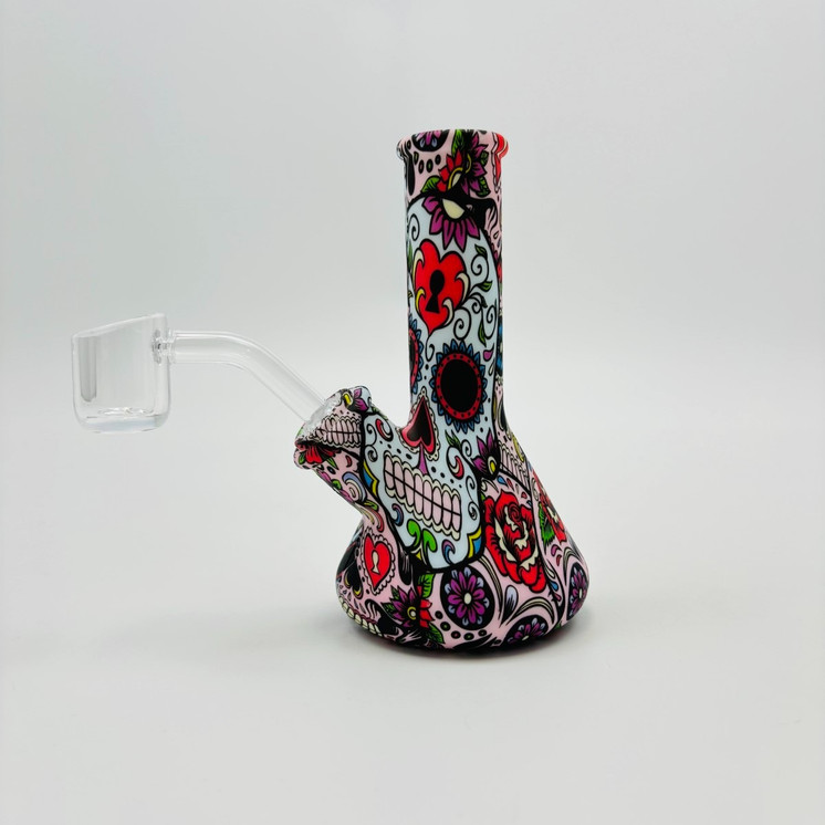 Printed Silicone Beaker Waterpipe - 5 Inch - with 14 mm Male Bowl or Banger - Assorted Colors and Designs