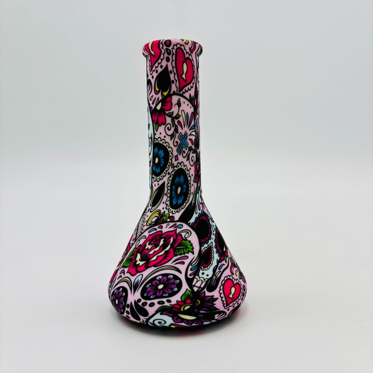 Printed Silicone Beaker Waterpipe - 5 Inch - with 14 mm Male Bowl or Banger - Assorted Colors and Designs