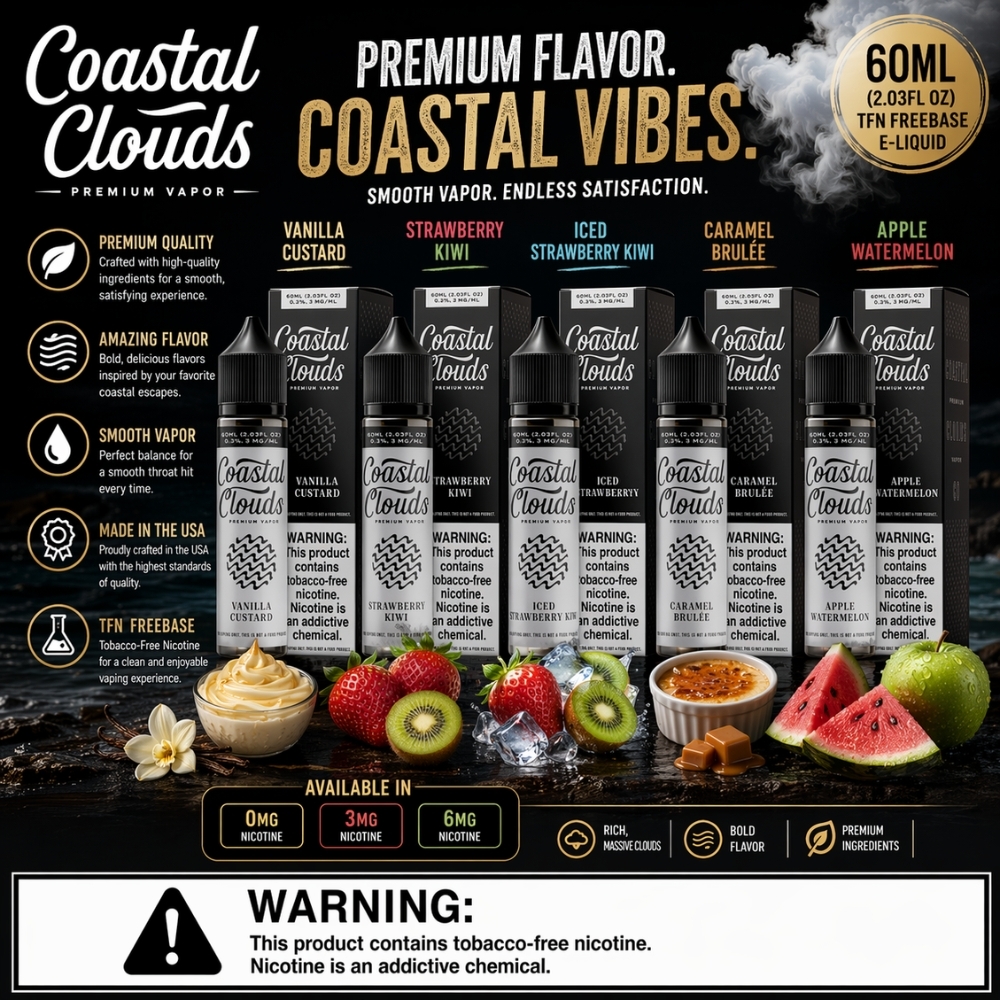 Coastal Clouds 60ml TFN Freebase Vape Juice | 0mg 3mg 6mg Flavors