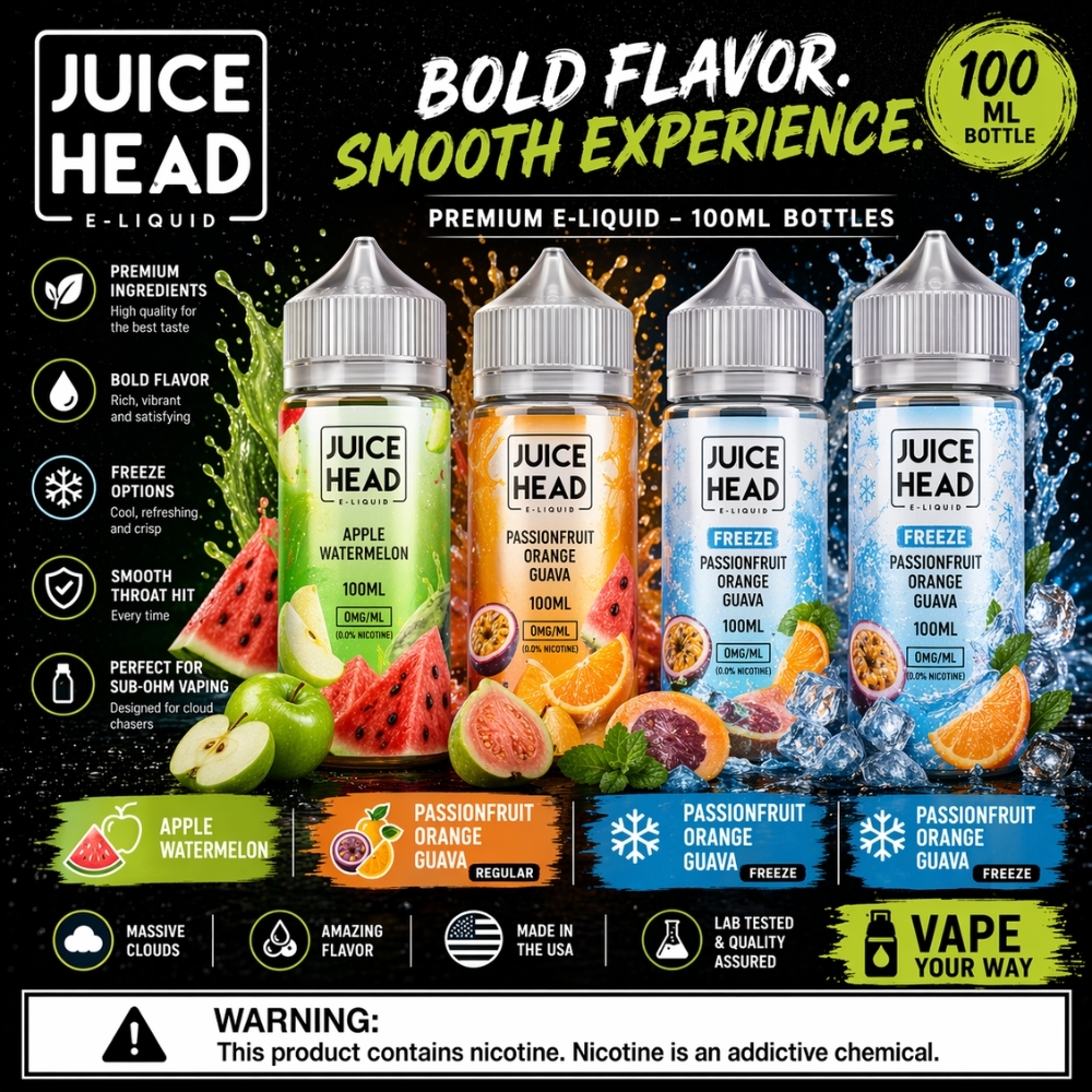 Juice Head E-Liquid 100ml – Apple Watermelon, Passionfruit Orange Guava (Freeze & Regular) | 3mg & 6mg