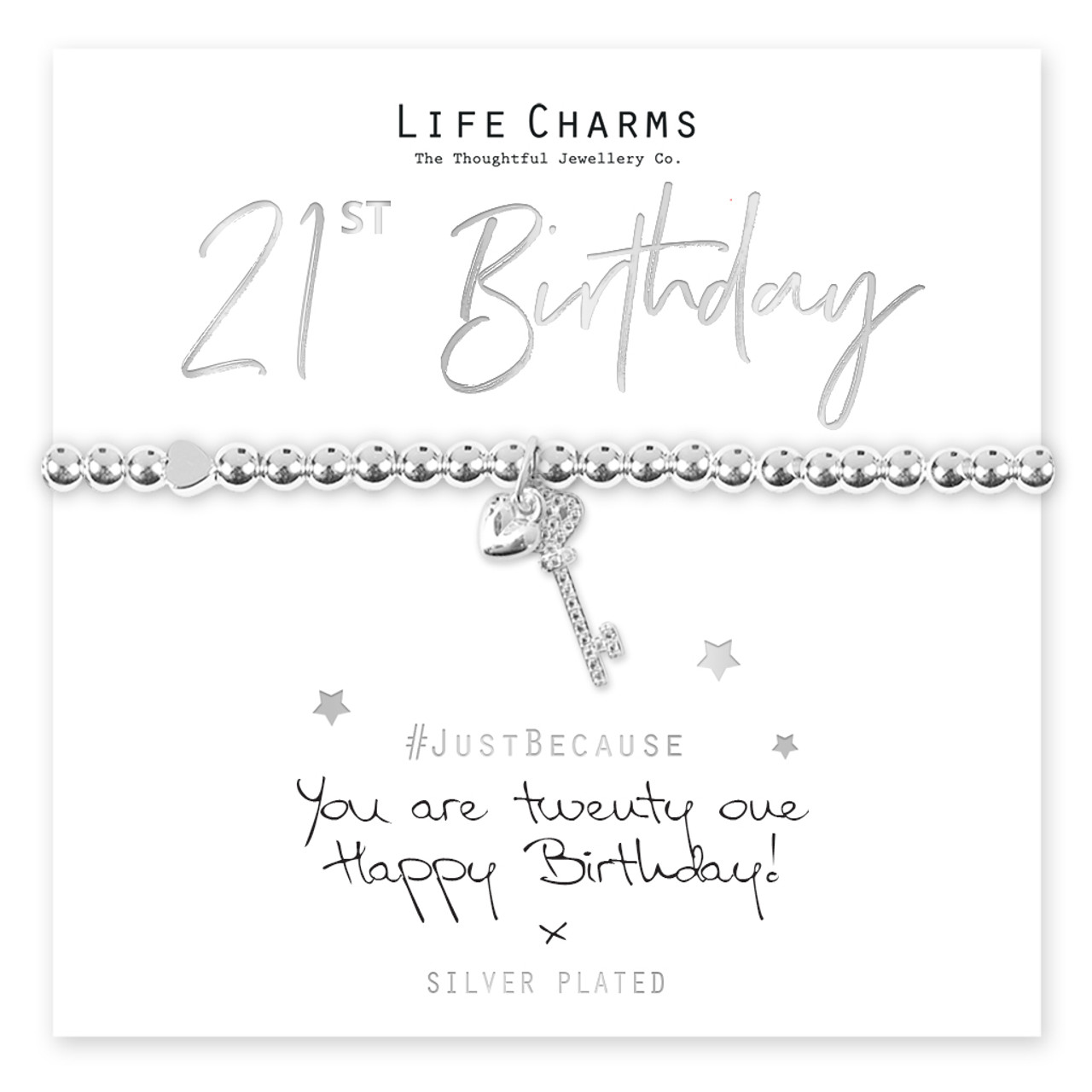 21st Birthday Key Charm Silver, Clip on clasp and carrier bead –  Perfectcharm