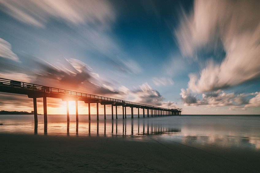 Sunset Reflections at the Pier, San Diego, California