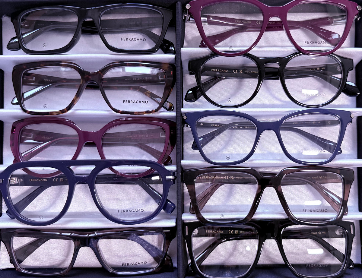 Ferragamo Kit #1 — 10 mixed‑gender optical frames with UPCs, sizes, and color codes. Ferragamo Kit #1 — 10 mixed‑gender optical frames with UPCs, sizes, and color codes.