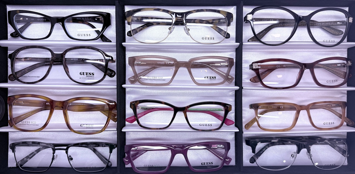 Guess Optical Kit #2, 12-piece women’s wholesale eyeglasses assortment with UPC-verified models. Guess Optical Kit #2, 12-piece women’s wholesale eyeglasses assortment with UPC-verified models.