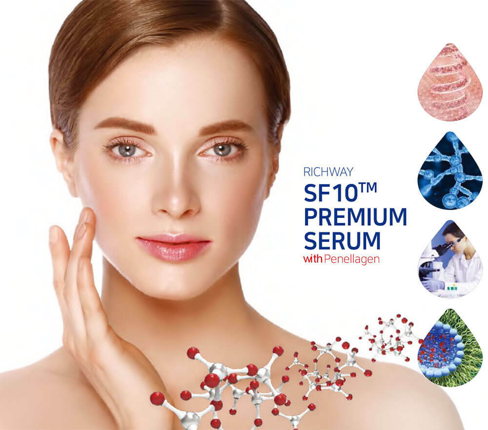 Woman applying SF10 Premium Serum to her face
